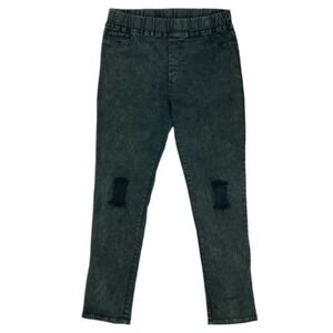 Umgee Distressed Pants Women Large Black Faded Elastic‎ Waistband Grunge Pull On